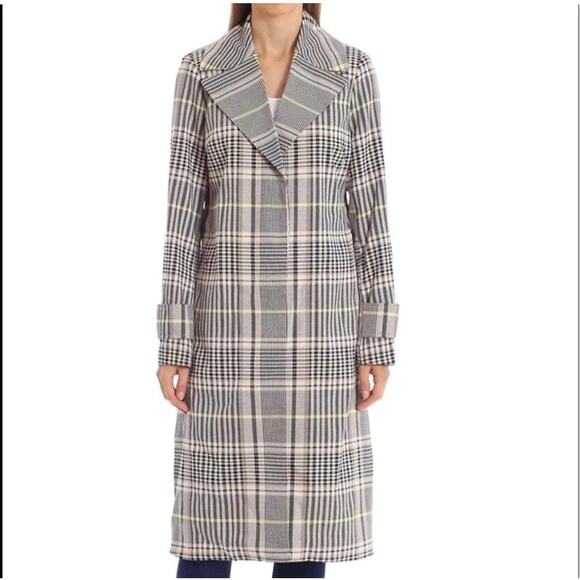 AVEC LES FILLES Gray Plaid Fall Spring Long Trench Coat Size Small - Picture 1 of 7